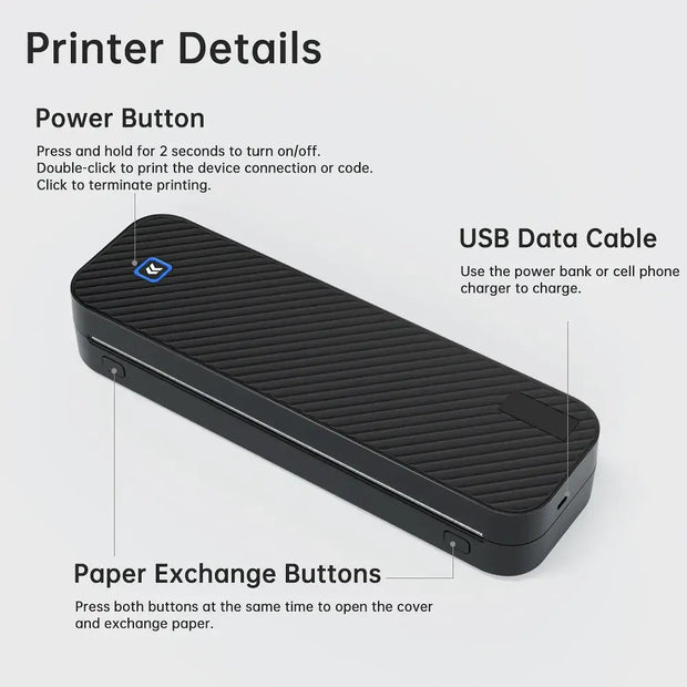 Portable A4 Thermal Printer Document Tattoo Printer Bluetooth Wireless Mini Printer Notes lmage Photo Printing Machine A4 Paper