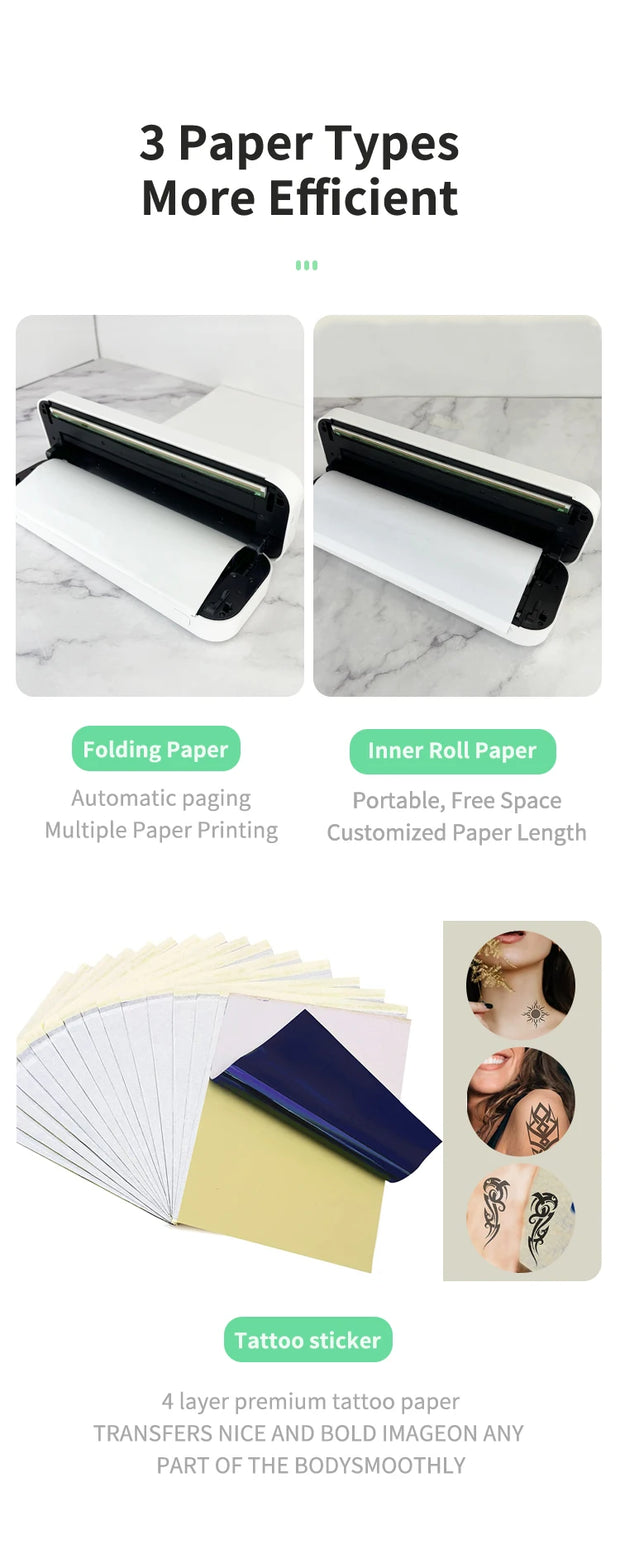 Portable A4 Thermal Printer Document Tattoo Printer Bluetooth Wireless Mini Printer Notes lmage Photo Printing Machine A4 Paper