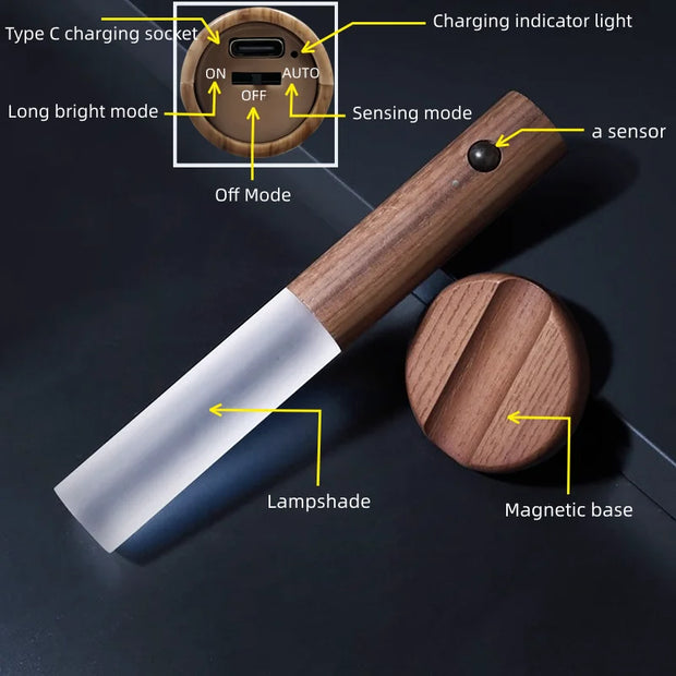 Motion Sensor Smart LED Night Light Rechargeable Magnetic Wall Light Portable Lamp for Cabinet Hallway Bedroom Bath Staircase