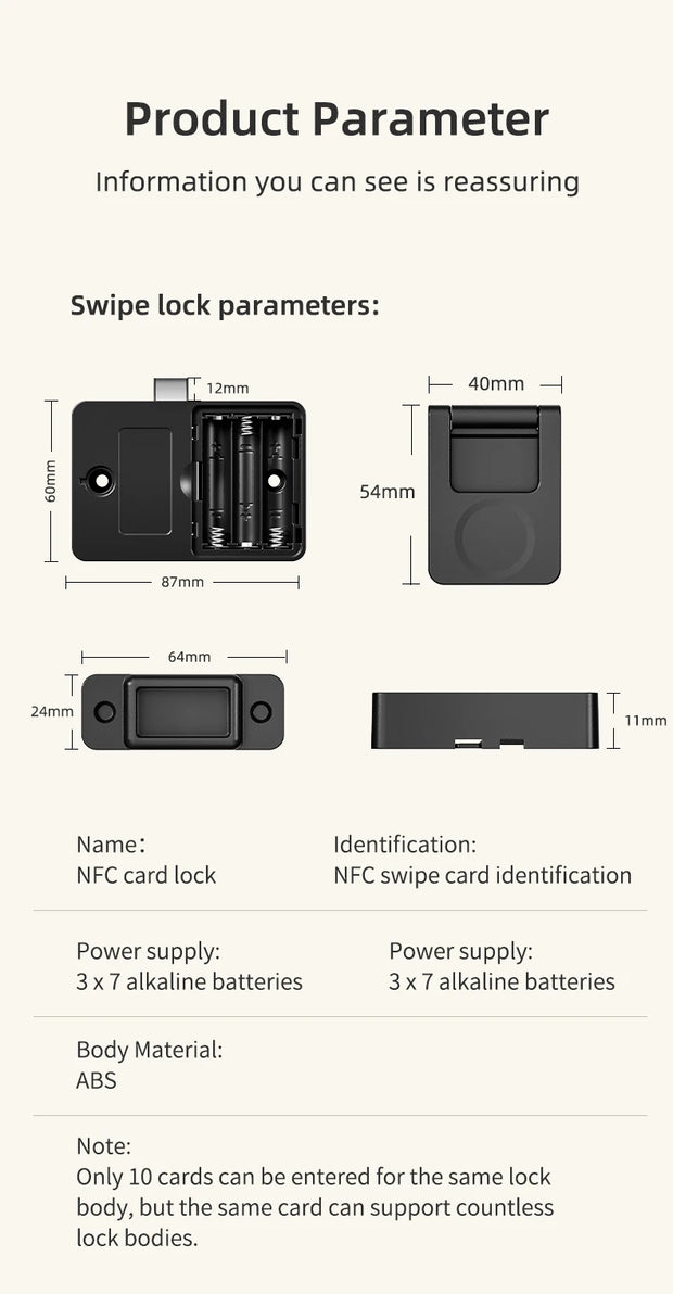 Smart Wood Door Lock Invisible Electronic Lock RFID Card NFC Unlock Keyless Mailbox Cabinet Locker Furniture Drawer Smart Locks