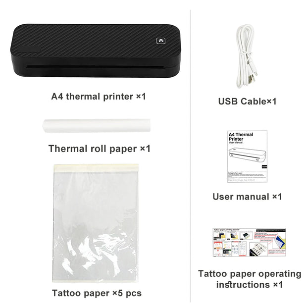 Portable A4 Thermal Printer Document Tattoo Printer Bluetooth Wireless Mini Printer Notes lmage Photo Printing Machine A4 Paper