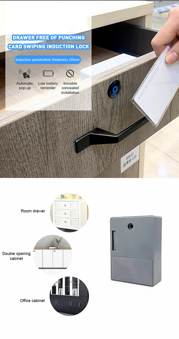 Invisible Magnetic Digital Cabinet Lock Rfid Plastic Safety Smart Drawer Hidden Lock Smart Lock Swipe Card Lock
