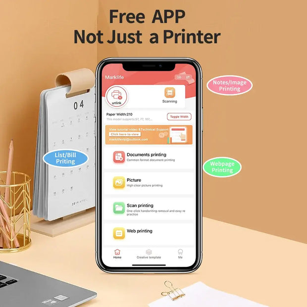 Portable A4 Thermal Printer Document Tattoo Printer Bluetooth Wireless Mini Printer Notes lmage Photo Printing Machine A4 Paper