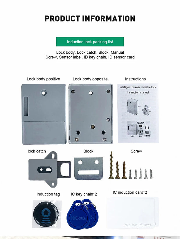 Invisible Magnetic Digital Cabinet Lock Rfid Plastic Safety Smart Drawer Hidden Lock Smart Lock Swipe Card Lock