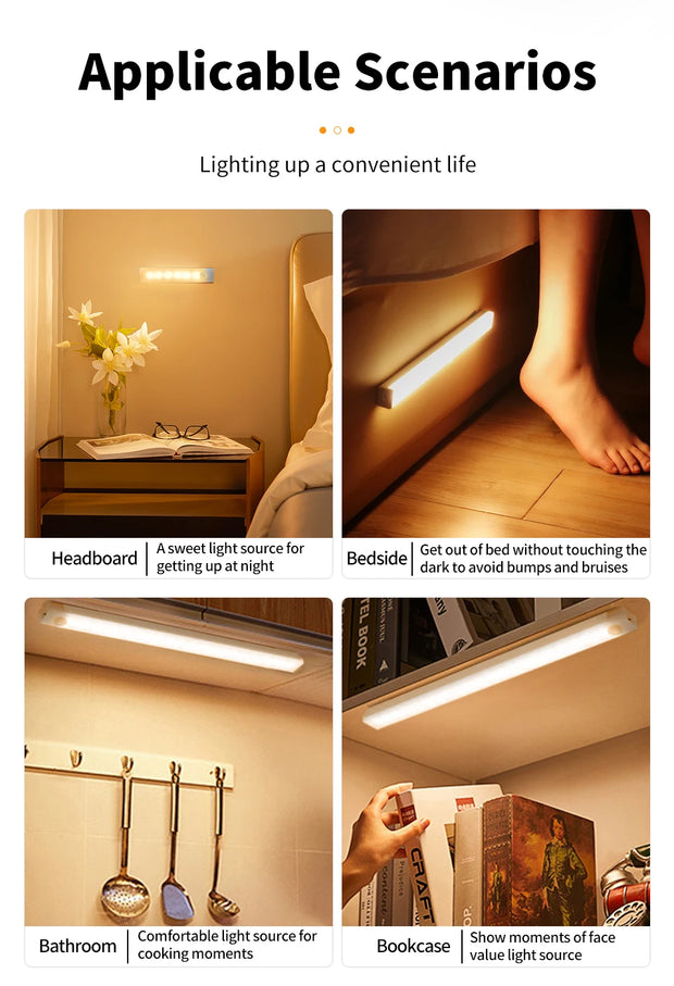 Smart Motion Sensor Night Light Wireless Rechargeable Led Night Lights Kitchen Cabinet Closet Bedroom Night Lamp Room Decoration