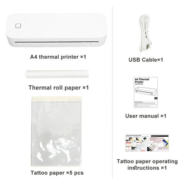 Portable A4 Thermal Printer Document Tattoo Printer Bluetooth Wireless Mini Printer Notes lmage Photo Printing Machine A4 Paper