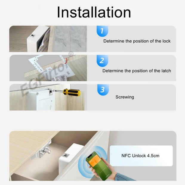 NFC Drawer Door Lock Invisible Electronic Cabinet Wooden Lock IC Card Lock Keyless Smart Hidden RFID IC Card Digital Locker