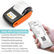 Portable Receipt Printer 58mm Mini Thermal Printing Wireless BT USB Mobile Printer w/ 2 Inch Thermal Paper Roll for Retail Store