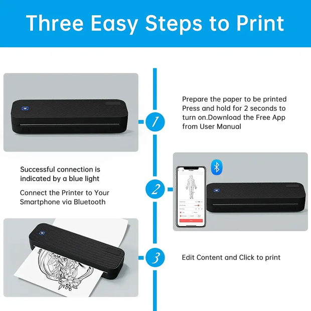 Portable A4 Thermal Printer Document Tattoo Printer Bluetooth Wireless Mini Printer Notes lmage Photo Printing Machine A4 Paper